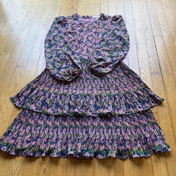 Boden Women's 6L Tall Floral Long-Sleeve Tiered Plisse Skirt Mini Dress - Picture 7 of 16